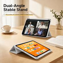 1pc Grey Smart Protective Case, Compatible With IPad 10th Gen, 11th Gen 10.9 Inch, Air 7 13 Inch, Transparent, Supports Wake/Sleep/Storage Function, With Pen Slot, Anti-Drop Stand, Tablet Leather Material - Grey - Light Grey - View 7