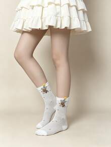 1/5 Pairs Summer Breathable Thin Cute Cartoon Bear Versatile Mid-Calf Socks - Multicolor - View 8