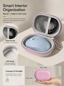 Macaron Solid Color Compact Hard Shell EVA Mouse Storage Bag, Portable Shockproof Protective Storage Pouch With Mesh Pocket And Metal Carabiner Clip, Lightweight Mini Design, Compatible With Wireless Mouse And Charging Cable, Suitable For Office, Travel, Business, Daily Outdoor Carry - Multicolor - View 6