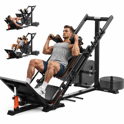 BCAN Leg Press Hack Squat 2-In-1 Machine, Smooth Quiet POM Roller System No Lubrication Needed, Extended Full ROM For Deep Squats,2mm Thick Steel Frame Hold Up To 400LBS, Multi-Adjust Footplate & 5-Level Hooks Heavy Leg Trainer For Full Lower Body Workout