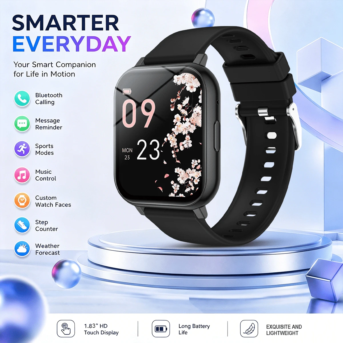 Reloj inteligente de alta definición con pantalla táctil completa para hombres y mujeres, realizar/recibir llamadas, cronómetro, modo deportivo, seguimiento de distancia, control remoto de cámara, control de música, notificación de mensajes, carga USB, reloj inteligente multifunción
