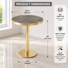 Modern Round Side Table With A Gold Stainless Steel Frame And Marble-Look Top For The Living Room, Luxury Side Table With A Sturdy Base. - 灰色+金色+中密度纖維板 - 查看 2