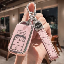 適用於汽車鑰匙遙控器與鑰匙殼套組，附PU鑰匙掛繩，保護您的汽車鑰匙，柔軟TPU鑰匙遙控器保護殼，鑰匙夾，適用於Accord、Civic、CRV、Pilot、Edge、Odyssey，智慧遙控鑰匙保護殼，禮品 - A - 查看 1