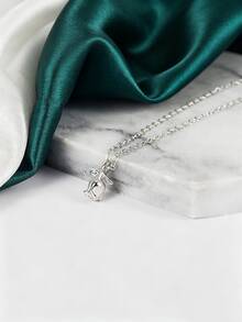 1pc Exquisite Versatile Niche Design Rose Flower Peanut Pearl Necklace Silver Bean Collarbone Chain For Women - Silver - View 4