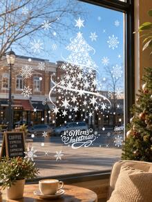 2sheets/Set Merry Christmas Oversized Silver Christmas Tree Pattern Window Cling Sticker, Reusable Glitter PVC Decal For Holiday Display, Suitable For Glass, Walls And Doors, Waterproof PVC, Cartoon Theme Glass Door Decor With Static Cling - A - View 4