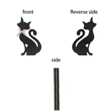 1pc Wooden Black Cat Tabletop Sign Decor, With Pink Bow And Green Cat Eyes Glow In Dark Sticker Decoration, Autumn Halloween Household Desk Shelf Party Supplies. - Multicolor - View 5