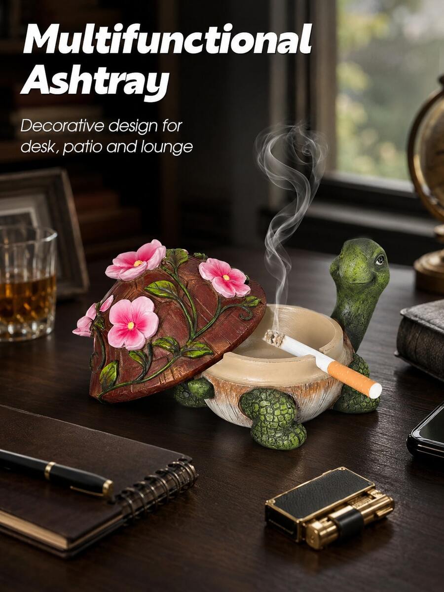 1件復古海龜造型密封蓋菸灰缸,多功能樹脂材質,防止灰燼飛濺,裝飾性動物小雕像,適用於酒吧、休息室、咖啡桌、室內居家與庭院裝飾,送給男性吸菸者的創意禮物 - 多款4 - 查看 1