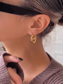 1 Stück 18K vergoldete Bohnen-Ohrringe im europäischen und amerikanischen Stil, Edelstahl-Creolen mit goldener Schweinenasen-Struktur, Punk-Stil Ohrringe, Gothic-Stil Gold Ohrringe, Edelstahl Ohrringe, schwere Ohrringe, Geschenk für sie, Geschenk für ihn, geeignet für Alltag, Party, Abend, Hochzeit, wasserfest und nicht verblassend - Gold - Übersicht 2