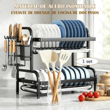 LÈRFM [MXBTG]1pc Dish Rack, Double Layers Space Saving Dish Drying Rack, Countertop Household Large Capacity Dish Storage Holder, For Kitchen Countertop, Kitchen Organizers And Storage, Kitchen Accessories - Black - View 1