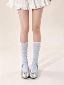 1/4 Pairs Summer Early Autumn Soft Versatile Sweet Small Bow Slouch Knee-High Socks - Multicolor - View 4