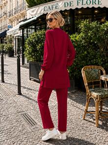 Butterfly Detail Long Tunic And Trousers Two-Piece Set – Comfortable Modest Casual Outfit - Red - View 6