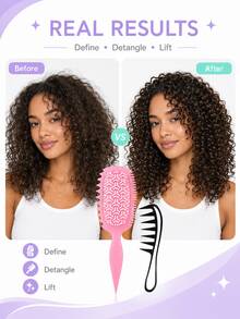 2pcs Curly Hair Comb Set, Ventilated Styling Comb With Flexible Teeth, Side Comb And Pointed Tail Handle, Black Root Volumizing Comb, Suitable For Wavy, Curly, Fine And Thick Hair, Dry And Wet Use Styling Tool - Multicolor - View 9