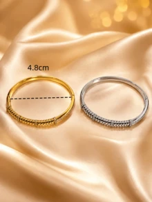 1 chiếc vòng tay dạng cuff kín đính đá rhinestone vân nổi màu vàng, trang trí tinh tế dành cho nữ - vòng đeo tay - Xem 2
