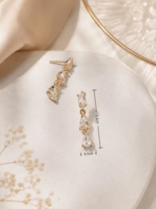 1對金色調三層水滴形CZ鋯石垂墜耳環，時尚禮物首選，適合女性與女孩，完美搭配派對、婚禮、約會與度假造型 - 彩色 - 查看 4