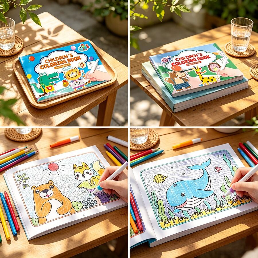4 Pcs Children Fun Painting Coloring Book, Portable Toddler Educational Doodle Book For Early Learning,Vivid Forest Animal Pattern Drawing Activity Workbook, Road Trip Travel Quiet Activity, Classroom Prize, Goodie Bag Filler - Multicolor - View 1