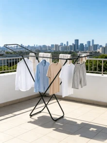 1pc Foldable Metal Clothes Drying Rack - Retractable Design, Space-Saving, Sturdy And Durable, Can Dry Clothes And Quilts Indoors And Outdoors, Freestanding Floor Type, Flexible To Move - Random Color - View 5