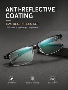 Premium Coated Lens Reading Glasses, Readers With TR90 Half Rim Frame, Lightweight Eyewear For Men And Women - White - View 1