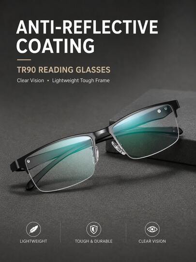 Premium Coated Lens Reading Glasses, Readers With TR90 Half Rim Frame, Lightweight Eyewear For Men And Women