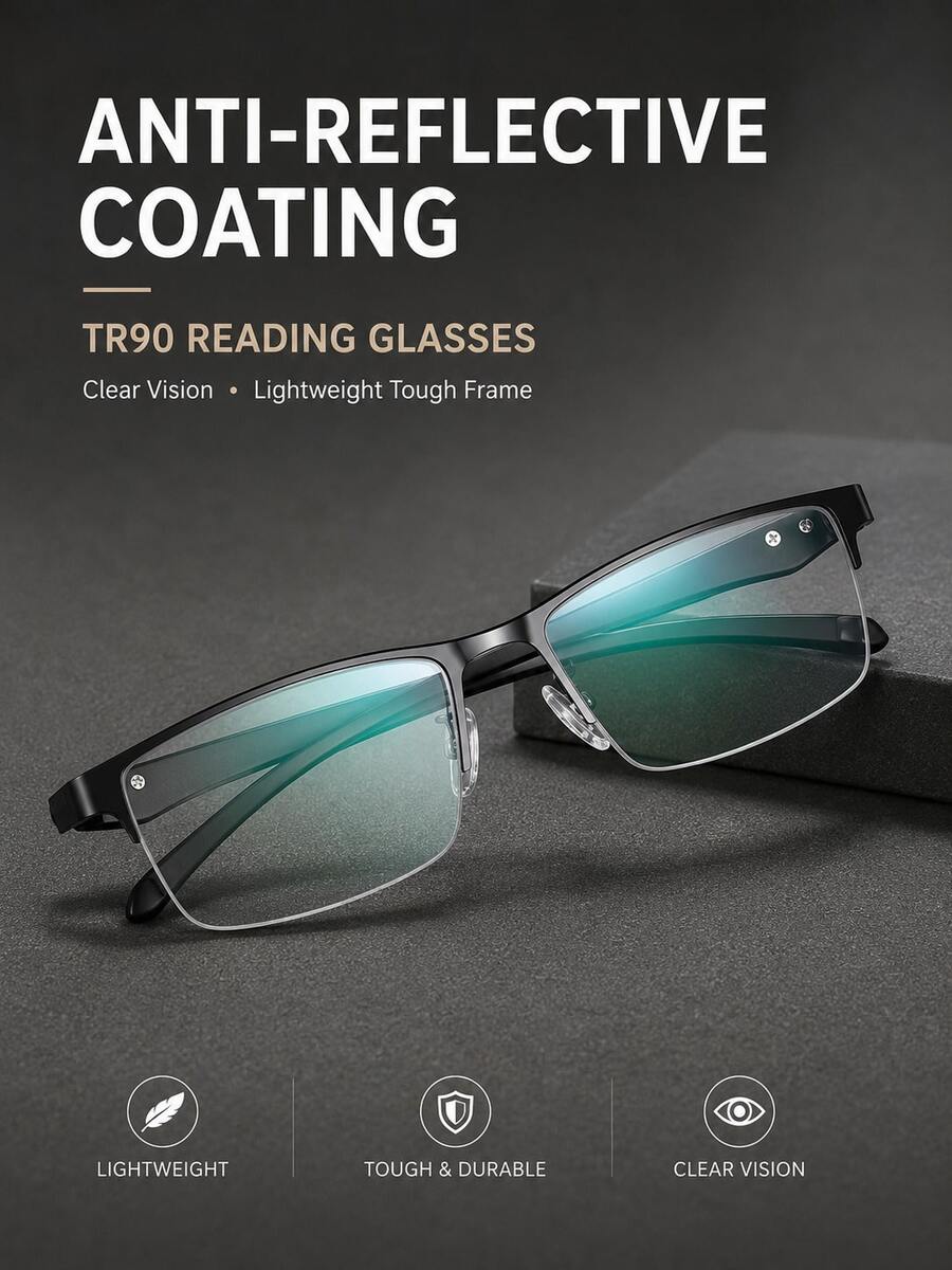 Premium Coated Lens Reading Glasses, Readers With TR90 Half Rim Frame, Lightweight Eyewear For Men And Women - White - View 1