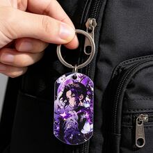1 pieza Llavero con etiqueta impresa a color de Demon Slayer de anime, anillo de metal de acero inoxidable, colgante para bolso, regalo para fans - Multicolor - Ver 12
