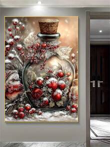 1pc Diamond Painting Kit, Winter Atmosphere Burgundy Berry Diamond Art, Handmade DIY Rhinestone Decor Painting, Living Room Bedroom Christmas Holiday Atmosphere Wall Art, Adult Stress Relief Handmade Craft Material Kit, Home Decor Wall Art, Suitable For Living Room, Bedroom, Office - Ideal Holiday Gift - round diamond - View 3