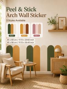 SUPSTICKER 1pc Vintage Bohemian Arch Wall Decal, 3 Styles Available, Removable Geometric Half Wall Sticker For Living Room And Bedroom Decor - Multicolor - View 1