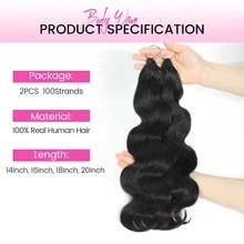 Body Wave Knotless Pre-Separated Crochet Hair Feather Crochet Human Hair Extensions For Miracle Knots Boho Braids Knotless Pre-Separated 50g / Bundle - Time-Saving, 4 To 5 Bundles Recommended For A Full Head Feather Crochet - Natural Black - View 3