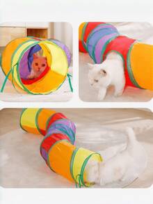 1pc Rainbow Foldable Cat Tunnel, Collapsible Pet Crinkle Tube, Interactive Game Toy For Kittens, Puppies, Rabbits, Ferrets, Indoor Exercise Hiding Training Play House With Handle - Multicolor - View 10