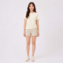 Li-Ning Women's Adjustable Drawstring Side Ruched Elastic Quick-Dry Breathable Short Fitness T-Shirt ATSV900 - Mother Of Pearl White - View 4