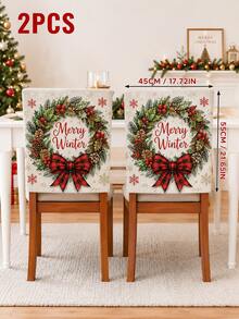 4pcs Christmas Snowman Print Chair Back Covers, Winter Berry Snowflake Dining Chair Back Covers, Suitable For Dining Room, Kitchen, Home Gathering And Christmas Decoration - Multicolor - View 6