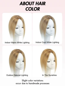 女用真人髮髮頂蓋，無瀏海，360° 3D，適用於稀疏髮、灰髮、掉髮，增加髮量，附 3 個夾子的髮頂蓋底座 - S4/30/27 - 查看 10