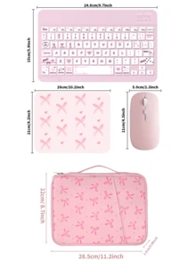 Cute Bluetooth Keyboard + Bow Tablet Protective Case + Mouse + Mouse Pad,Portable Wireless Keyboard (150mAh) Mouse Set,Compatible With Samsung Tablets,Apple ,Compatible With Android Compatible With IOS Compatible With Windows.(Pink) - Pink - View 10