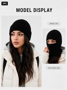 Women's Winter Knitted Beanie, Soft Warm Elastic Cuffed Hat, Comfortable Ribbed Skull Cap, Suitable For Cold Weather Outdoor Casual Wear - 2-in-1 - View 7