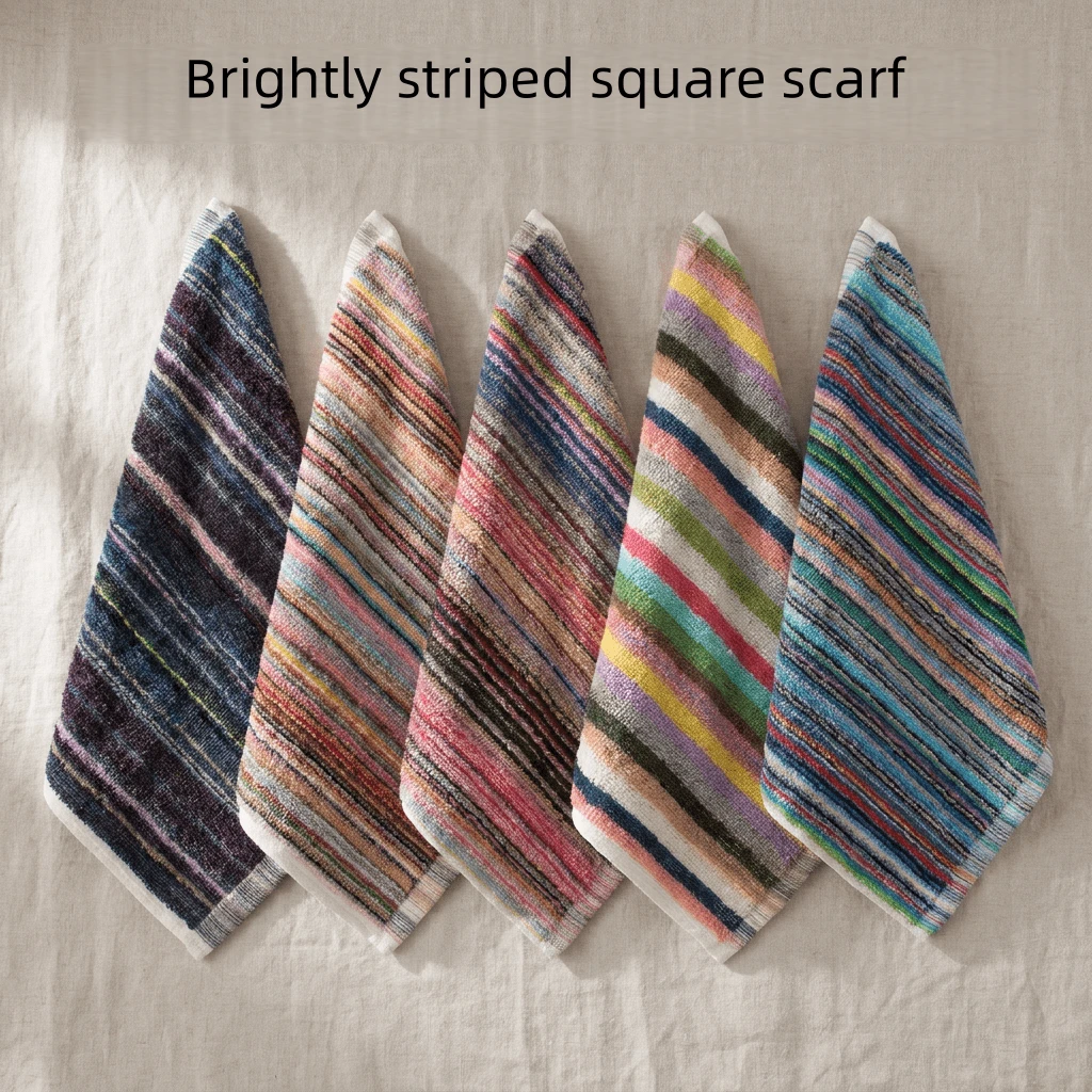 sanrou 6/8pcs-Random Color, Bright Rainbow Striped Square Towel Set, Skin-Friendly, Super Absorbent, Quick-Drying, Macaron Striped Design, Suitable For Bathroom Shower, Daily Skincare, Home, Hotel, SPA Skincare, Intimate Cleaning, Gym, Hotel Guest Daily Hand Cleaning And Other Places - Multicolor - View 1