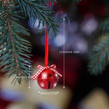 12-Piece Retro Christmas Bells, Five-Pointed Star Hollow-Out Print With Red Ribbon And Bow, Holiday Party Decorations, DIY Home Decor, Outdoor Decorations, Christmas Tree Ornaments. - Multicolor - View 1