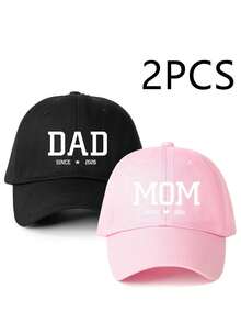 2pcs "Dad Mom 2026" Printed Baseball Caps, Classic Fashion, Soft Sweatband, Adjustable Size, Lightweight & Versatile, Adult Dad Hat - 2026 - View 3