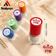 5pcs 2.5cm Colorful Teacher & Parent Grading Stamps, Praise & Encouragement Stamps, Round Colorful Set, English Global Learning Reward, Colorful Patterns & Motivational Phrases, 5 Colorful Patterns Suitable For Teachers And Parents To Grade Homework, Encouraging Language, Well Done, Superb, Back To School Season Teacher Gift - Sets - View 5