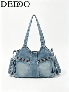 Dedoo Hobo Shoulder Bag, Multi-Zipper Pockets Adjustable Strap Casual Handbag, Suitable For Daily Use, Large Capacity, Campus Backpack, University Campus - Multicolor - View 11