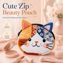 1pc Japanese Style Cute Cat Patchwork Fabric Bag, Large Capacity/Zippered Makeup Bag, Portable Storage Bag, Suitable For Travel And Daily Life, With Cute Cartoon Cat Pattern - Multicolor - View 2