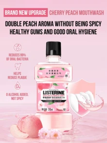 listerine Lishidelin Cherry Peach Mouthwash - Alcohol-Free, Prevents Plaque, Protects Gums, Freshens Breath, Gentle Peach Flavor, Suitable For Daily Oral Hygiene, Essential Oil Formula, Mild And Non-Irritating, Suitable For The Whole Family, 250ml - Cherry Blossom Peach - View 3