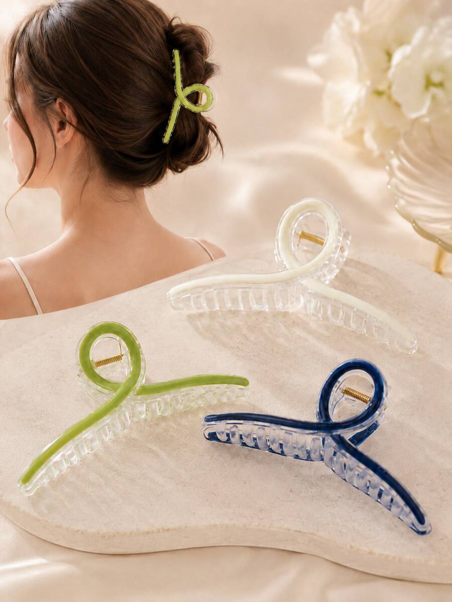 多件裝果凍感蝴蝶結透明髮夾,強力抓髮防滑,極簡風,適合日常通勤與約會 - 彩色 - 查看 1