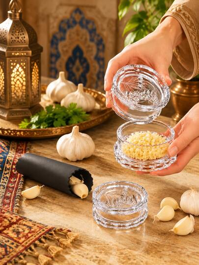 1/2 Paquets Hachoir à ail de dernière génération – Hachoir à ail & Presse à ail en un - Pour le gingembre, les herbes, les noix & plus, Lave-vaisselle, Capacité de 3–5 gousses - Transparent