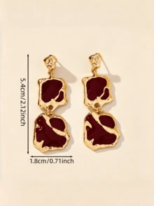 1 Pair Vintage Asymmetric Geometric Enamel Pendant Earrings, Elegant And Sophisticated, Suitable For Women's Daily Wear, Dating, Banquet, Vacation - Irregular Earrings - View 7