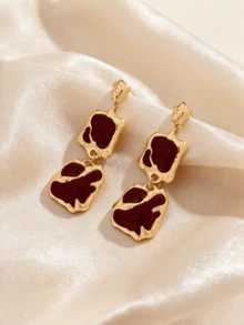 1 Pair Vintage Asymmetric Geometric Enamel Pendant Earrings, Elegant And Sophisticated, Suitable For Women's Daily Wear, Dating, Banquet, Vacation - Irregular Earrings - View 2