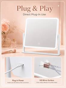 Vanity Mirror With Lights, LED Makeup Mirror, 3 Color Lighting Modes, Dimmable Touch Control, 360° Rotating Tabletop Mirror, HD Full-Face Lighted Mirror For Vanity Desk, Bedroom, Dressing Table, White, 13.6 X 12 In - Multicolor - View 9