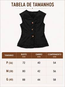 K&K FASHION Conjunto Feminino suede sarjado Colete com Botões e Calça Flare Elegante 2 Peças - Preto - Visão 7