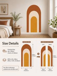 SUPSTICKER 1 Set Vintage Bohemian Style Layered Arch Peel And Stick Wall Decal, Removable PVC Wall Sticker, Suitable For Living Room, Nursery And Bedroom, 2 Sizes - 2pcs - View 15