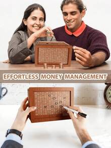 2pcs Money Box Set (1 Money Box + 1 Marker Pen) 1000/3000/10000 Euro Savings Box, 3 Sizes Available, Wooden Reusable Money Vault, Kids Challenge Savings Box, High-Quality Wooden With Number Counter, Can Store Coins And Banknotes, Perfect Gift For Friends And Family, Suitable For Thanksgiving And All Occasions - Piggy Bank - View 12