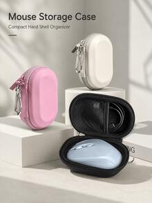 Macaron Solid Color Compact Hard Shell EVA Mouse Storage Bag, Portable Shockproof Protective Storage Pouch With Mesh Pocket And Metal Carabiner Clip, Lightweight Mini Design, Compatible With Wireless Mouse And Charging Cable, Suitable For Office, Travel, Business, Daily Outdoor Carry - Multicolor - View 1