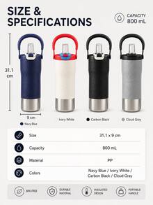 Large Capacity Sports Water Bottle, Dual-Drinking Lid Design, Straw And Direct Sip Dual Use, Portable Handle, Non-Slip Textured Grip, Reusable Outdoor Water Bottle, Suitable For Gym, Hiking, Camping, Cycling, Travel, School, Workout And Daily Hydration - Multicolor - View 10